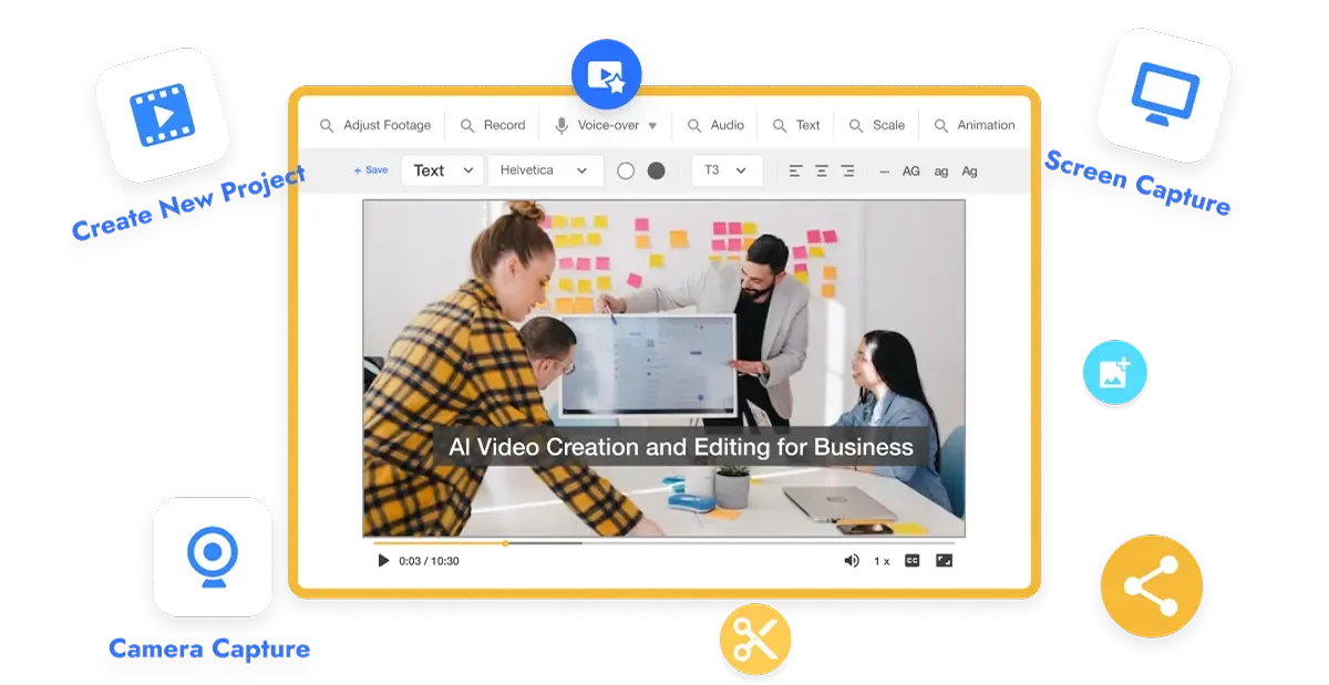 Visla Education Video Creator dashboard showing tools for camera capture, screen recording, and business video editing.